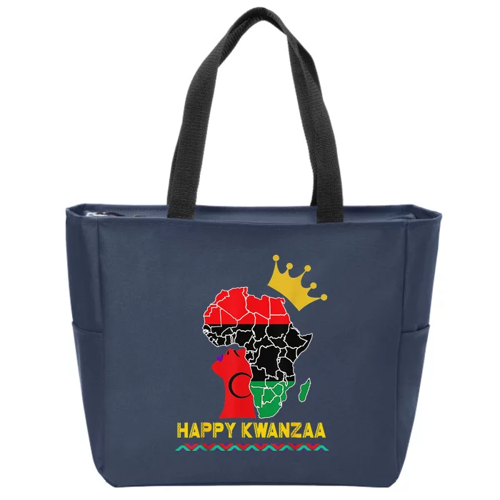 Happy Kwanzaa African Black Woman Queen Gold Crown Zip Tote Bag