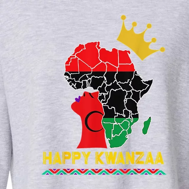 Happy Kwanzaa African Black Woman Queen Gold Crown Cropped Pullover Crew