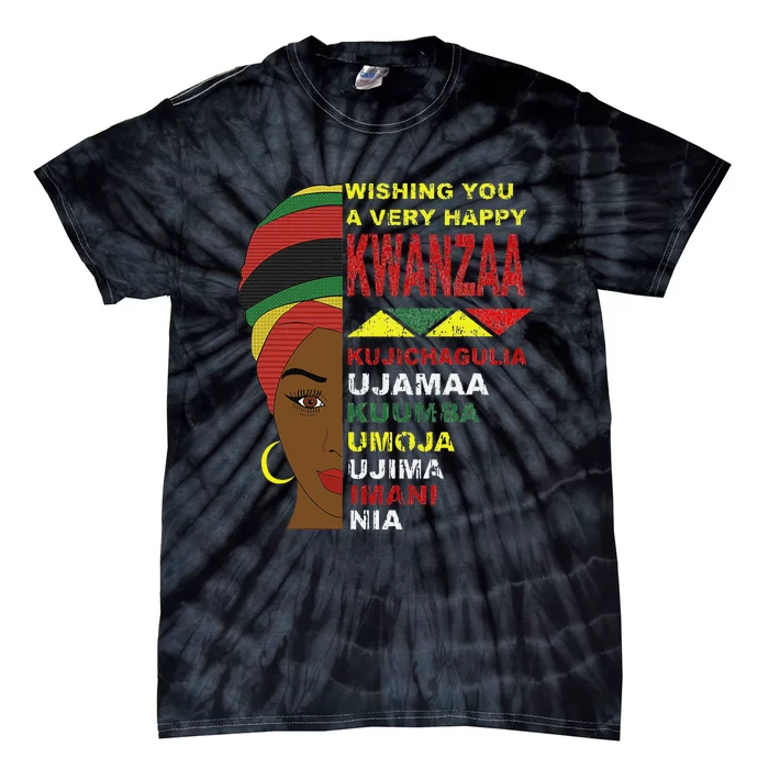 Happy Kwanzaa African Black Woman 7 Principles Tie-Dye T-Shirt