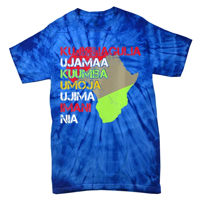 Happy Kwanzaa Africa Map 7 Seven Principles Celebration Tie-Dye T-Shirt