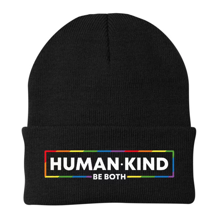 Human Kind Be Both LGBTQ Ally Pride Rainbow Positive Message Knit Cap Winter Beanie