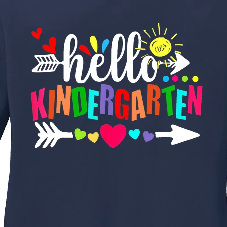 Hello Kindergarten Back To School Teachers First Day Ladies Long Sleeve Shirt