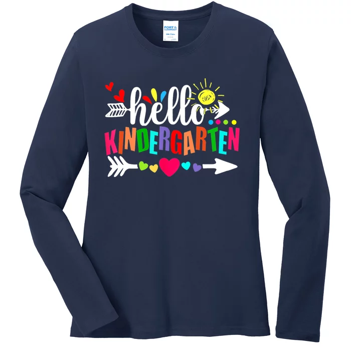 Hello Kindergarten Back To School Teachers First Day Ladies Long Sleeve Shirt