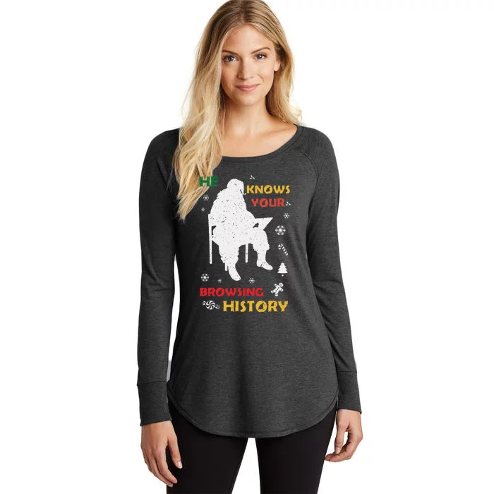 He Knows Browsing History Christmas Funny Santa Lover Women's Perfect Tri Tunic Long Sleeve Shirt