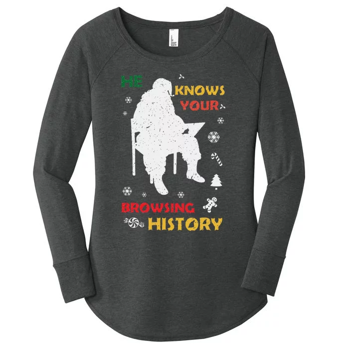 He Knows Browsing History Christmas Funny Santa Lover Women's Perfect Tri Tunic Long Sleeve Shirt