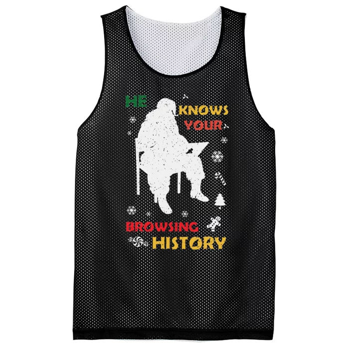 He Knows Browsing History Christmas Funny Santa Lover Mesh Reversible Basketball Jersey Tank