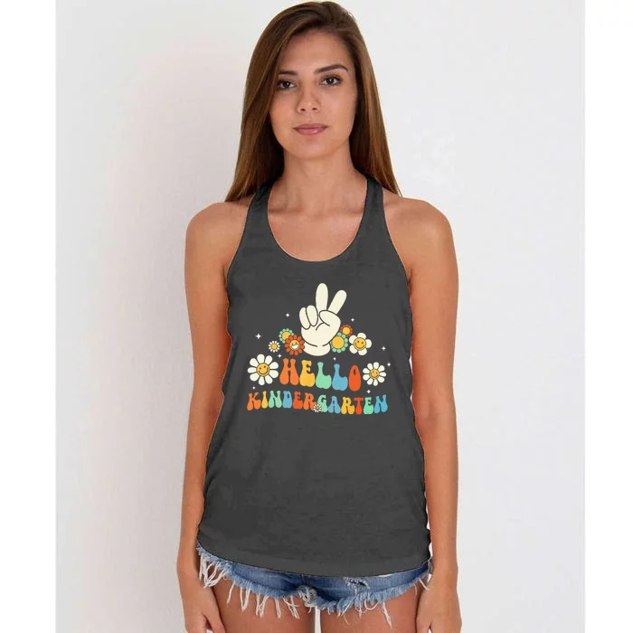 Hello Kindergarten Back to School Kindergarten Teacher Women's Knotted Racerback Tank