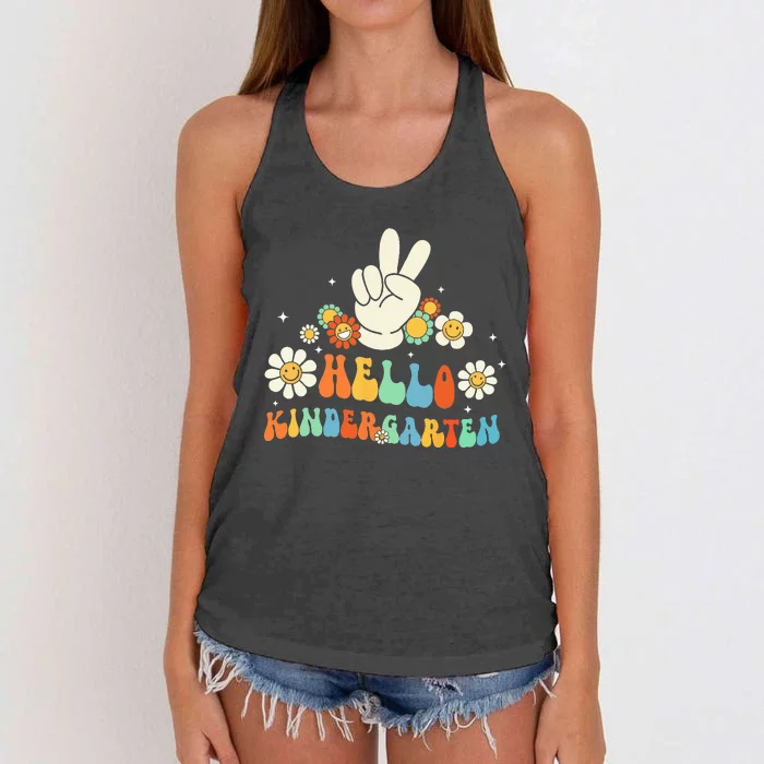 Hello Kindergarten Back to School Kindergarten Teacher Women's Knotted Racerback Tank