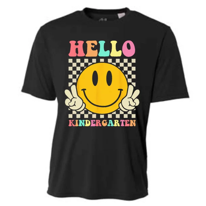 Hello Kindergarten Back To School Groovy Teacher Student Cooling Performance Crew T-Shirt