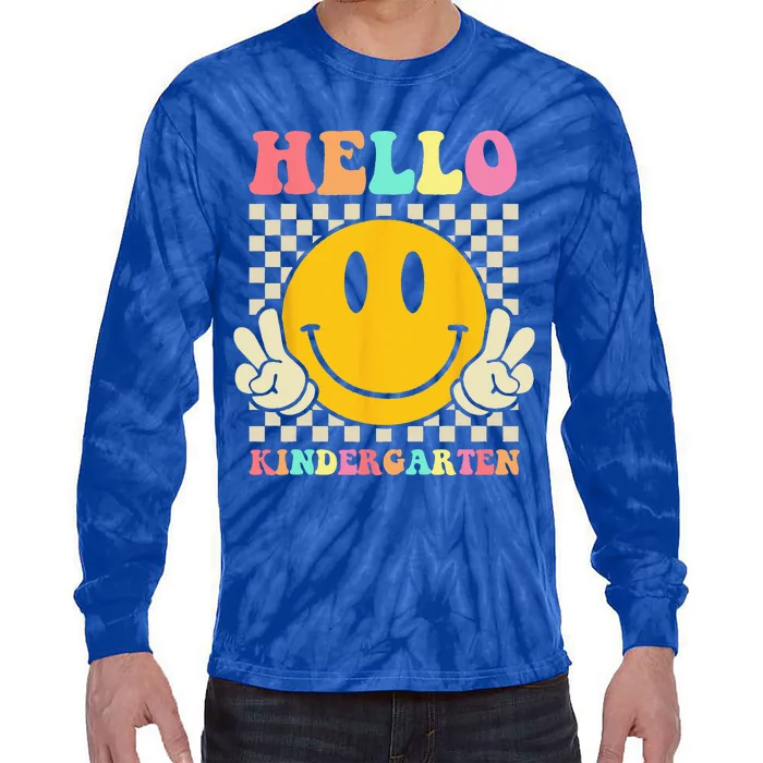 Hello Kindergarten Back To School Groovy Teacher Student Tie-Dye Long Sleeve Shirt