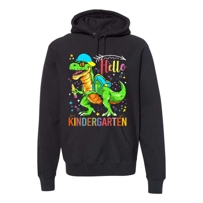 Hello Kindergarten Back To School Dinosaur Design. Premium Hoodie