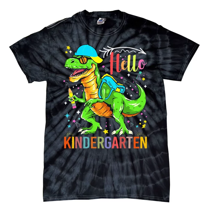 Hello Kindergarten Back To School Dinosaur Design. Tie-Dye T-Shirt