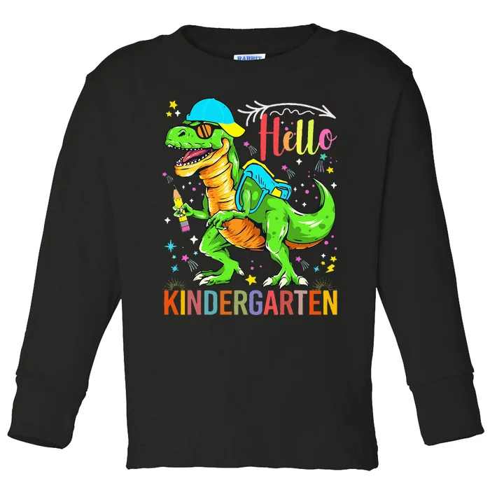 Hello Kindergarten Back To School Dinosaur Design. Toddler Long Sleeve Shirt