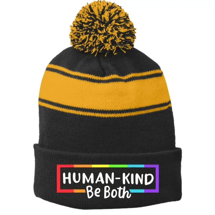 Human Kind Be Both Rainbow Flag Pride Month Ally Stripe Pom Pom Beanie