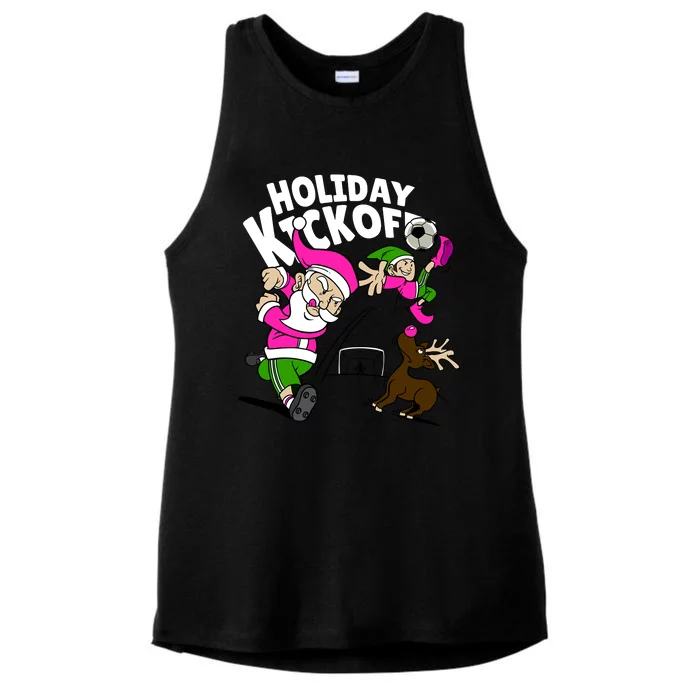 Holiday Kickoff Christmas Santa Elf Reindeer Funny Soccer Ladies Tri-Blend Wicking Tank