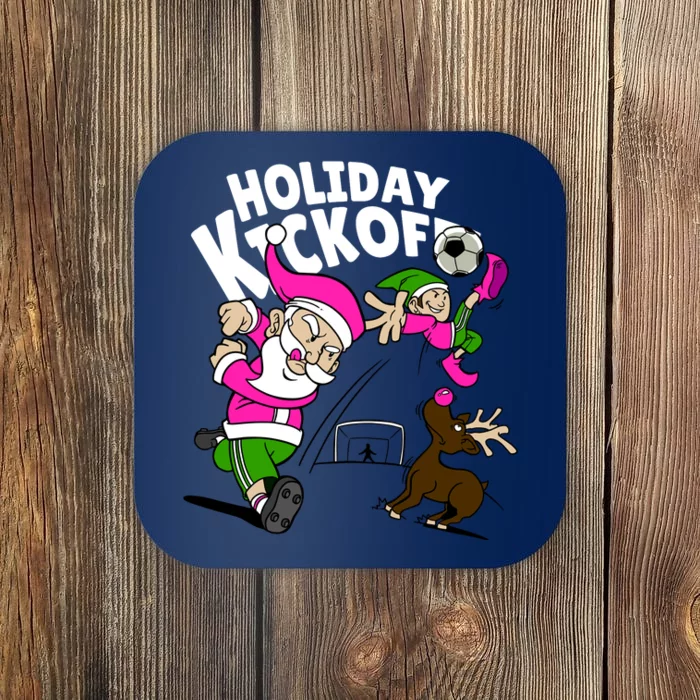 Holiday Kickoff Christmas Santa Elf Reindeer Funny Soccer Coaster