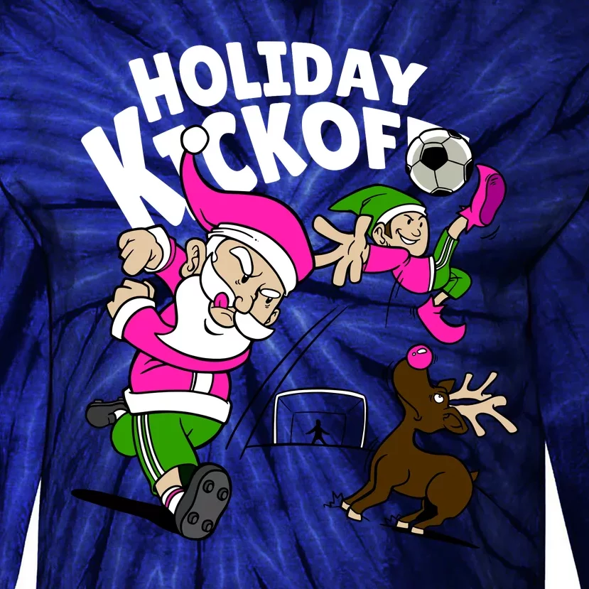 Holiday Kickoff Christmas Santa Elf Reindeer Funny Soccer Tie-Dye Long Sleeve Shirt