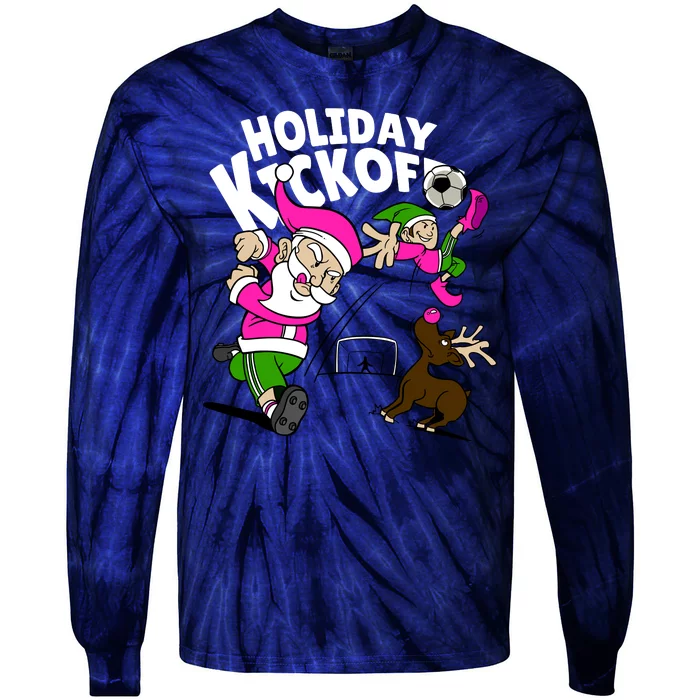 Holiday Kickoff Christmas Santa Elf Reindeer Funny Soccer Tie-Dye Long Sleeve Shirt