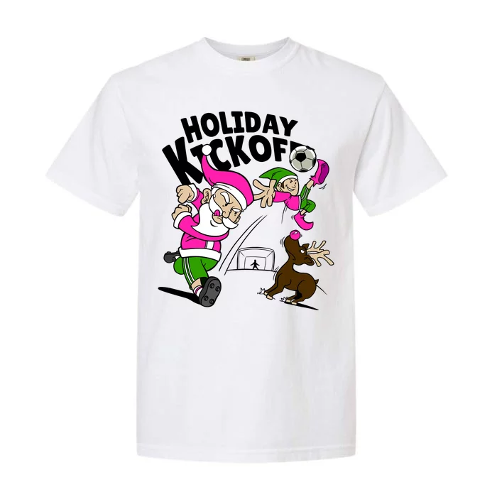 Holiday Kickoff Christmas Santa Elf Reindeer Funny Soccer Garment-Dyed Heavyweight T-Shirt