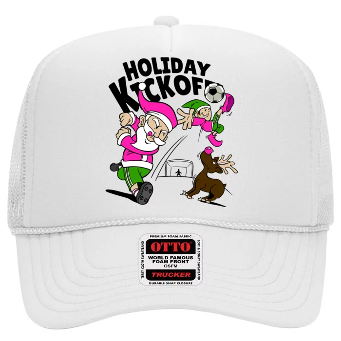 Holiday Kickoff Christmas Santa Elf Reindeer Funny Soccer High Crown Mesh Trucker Hat