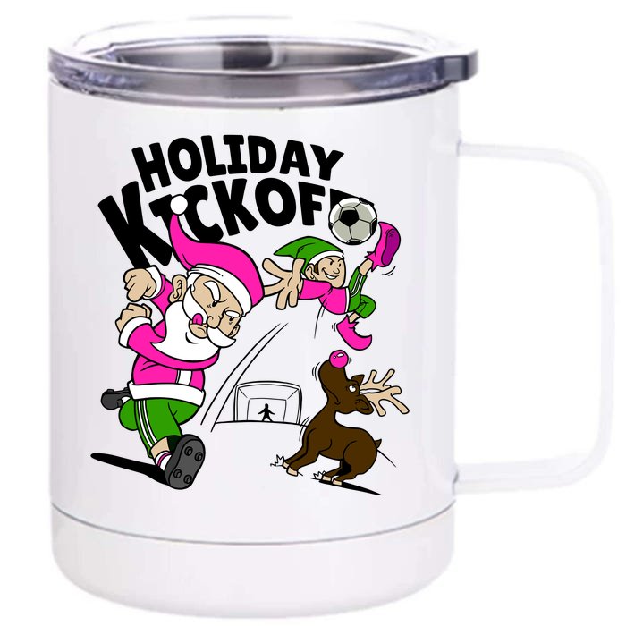 Holiday Kickoff Christmas Santa Elf Reindeer Funny Soccer Front & Back 12oz Stainless Steel Tumbler Cup