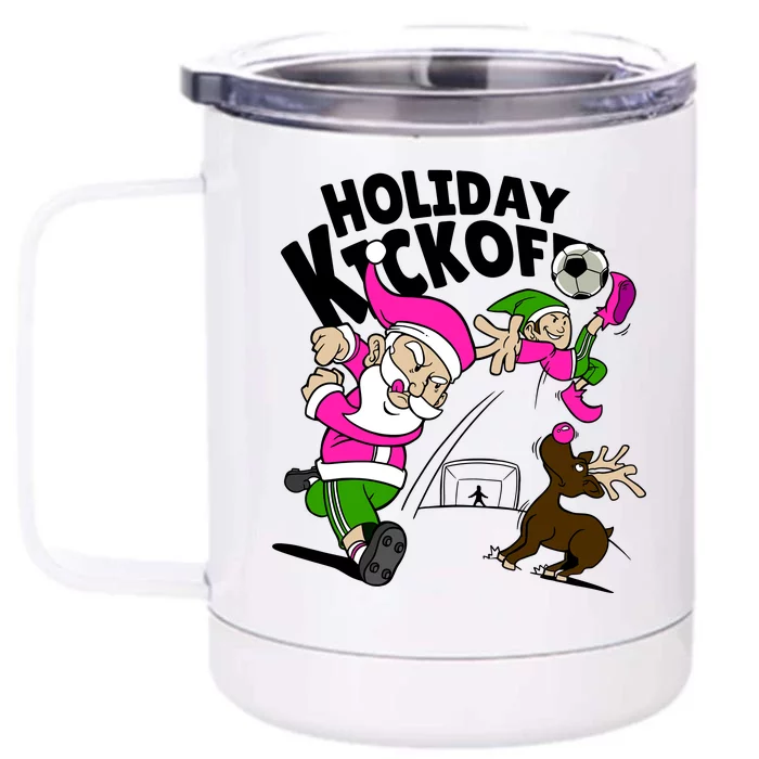 Holiday Kickoff Christmas Santa Elf Reindeer Funny Soccer Front & Back 12oz Stainless Steel Tumbler Cup