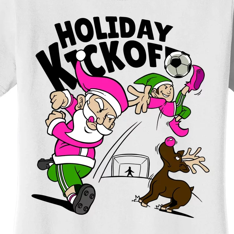 Holiday Kickoff Christmas Santa Elf Reindeer Funny Soccer Women's T-Shirt