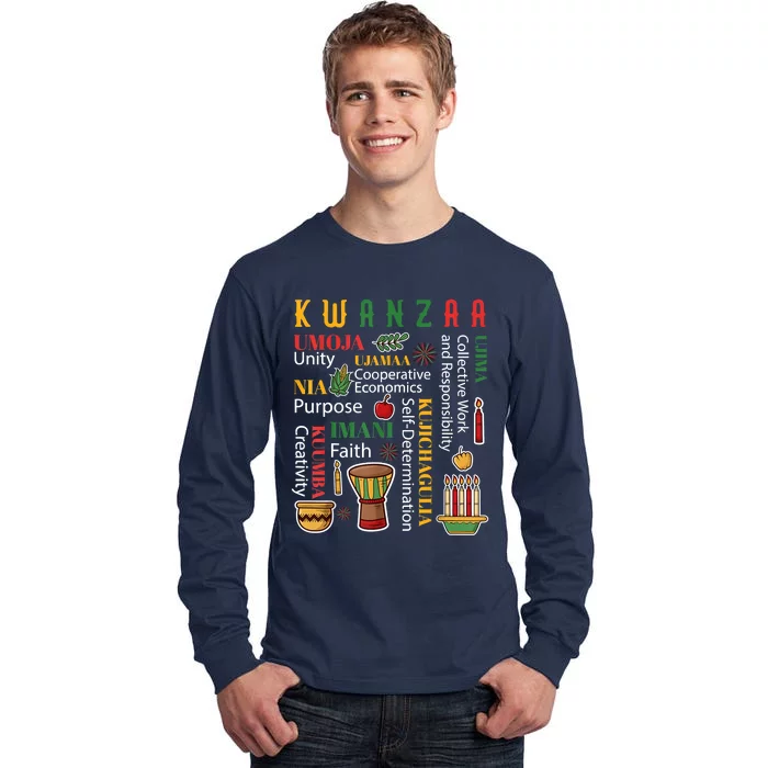 Happy Kwanzaa Drum Kinara Seven Candles Africa Celebration Tall Long Sleeve T-Shirt