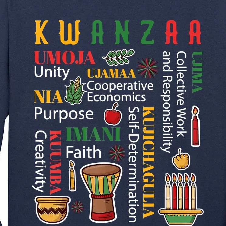 Happy Kwanzaa Drum Kinara Seven Candles Africa Celebration Tall Long Sleeve T-Shirt