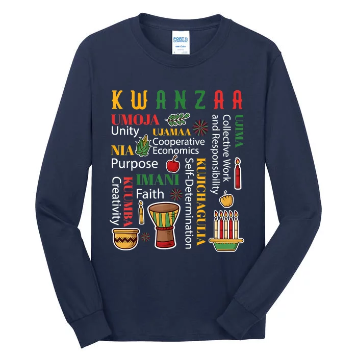 Happy Kwanzaa Drum Kinara Seven Candles Africa Celebration Tall Long Sleeve T-Shirt