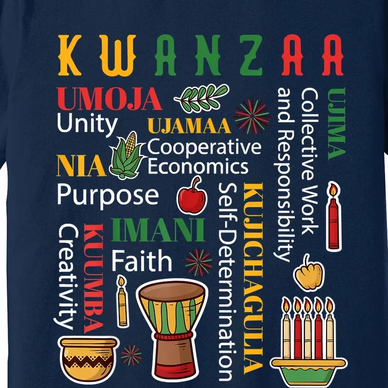 Happy Kwanzaa Drum Kinara Seven Candles Africa Celebration Premium T-Shirt