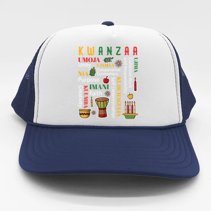 Happy Kwanzaa Drum Kinara Seven Candles Africa Celebration Trucker Hat