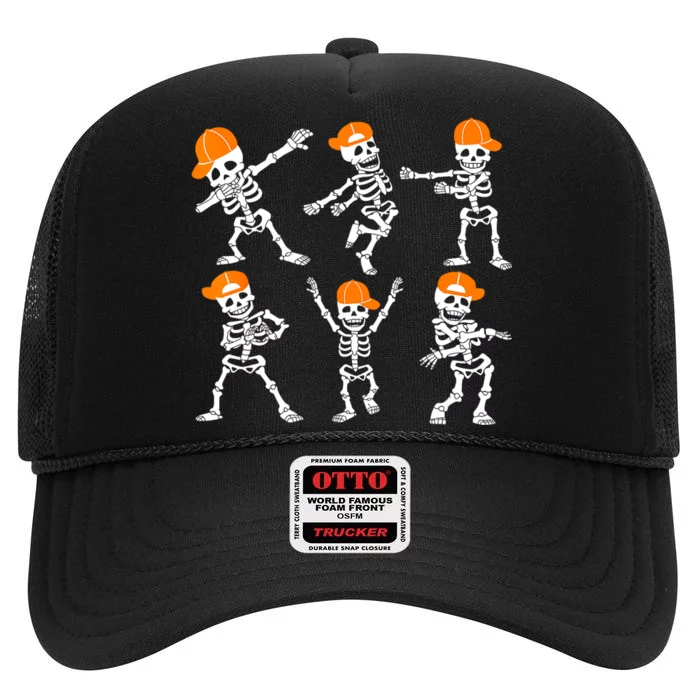 Halloween Kids Dancing Skeleton Cap High Crown Mesh Trucker Hat