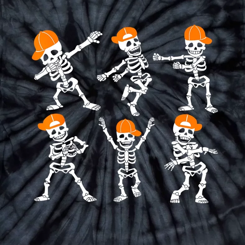 Halloween Kids Dancing Skeleton Cap Tie-Dye T-Shirt