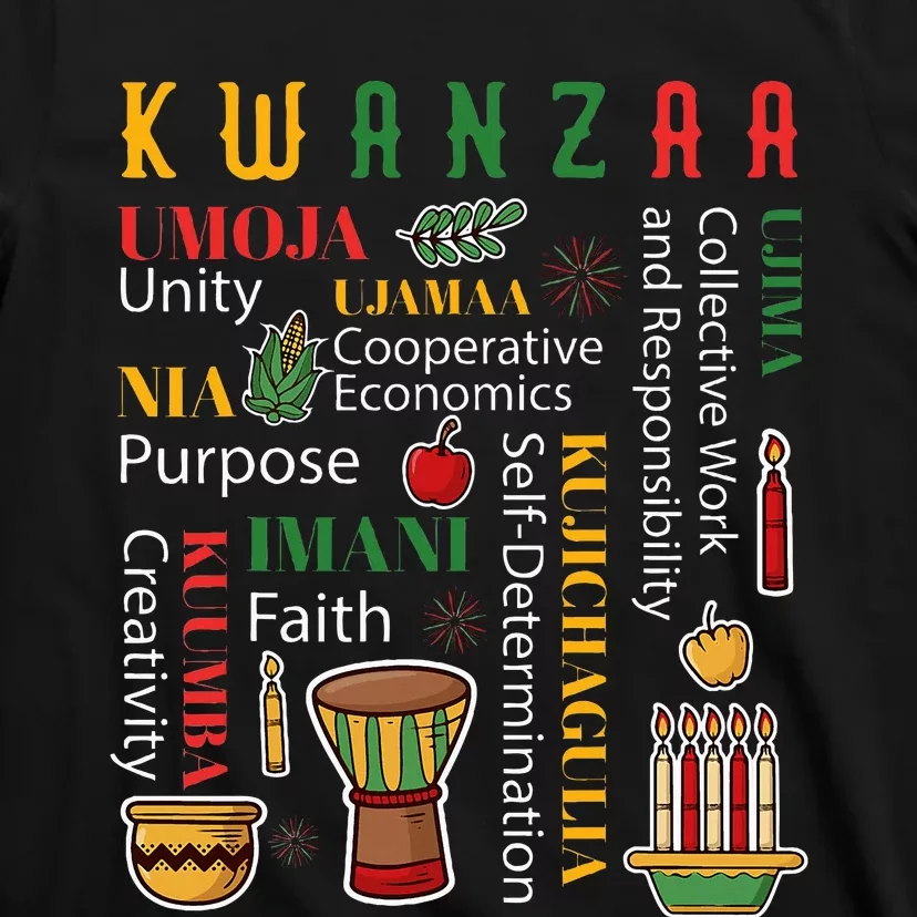 Happy Kwanzaa Drum Kinara Seven Candles Africa Celebration T-Shirt