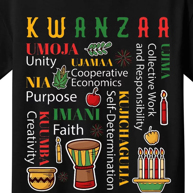 Happy Kwanzaa Drum Kinara Seven Candles Africa Celebration Kids T-Shirt