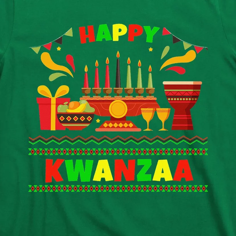 Happy Kwanzaa Drum Kinara Seven Candles Africa Celebration T-Shirt