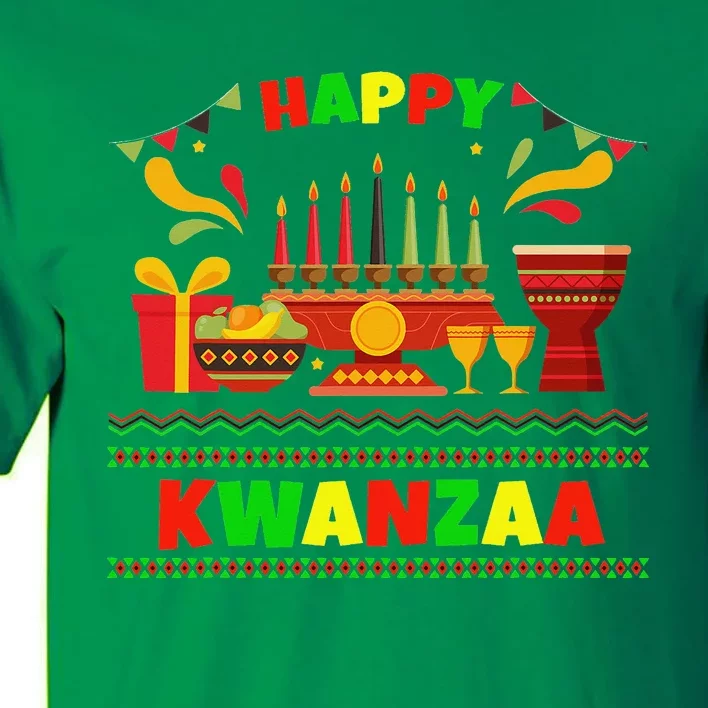 Happy Kwanzaa Drum Kinara Seven Candles Africa Celebration Tall T-Shirt