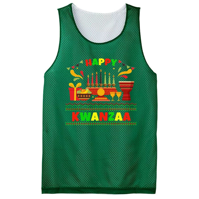 Happy Kwanzaa Drum Kinara Seven Candles Africa Celebration Mesh Reversible Basketball Jersey Tank