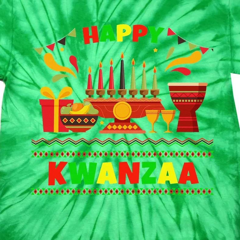 Happy Kwanzaa Drum Kinara Seven Candles Africa Celebration Tie-Dye T-Shirt