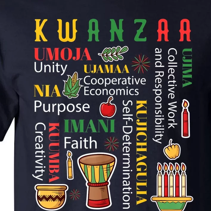 Happy Kwanzaa Drum Kinara Seven Candles Africa Celebration Tall T-Shirt