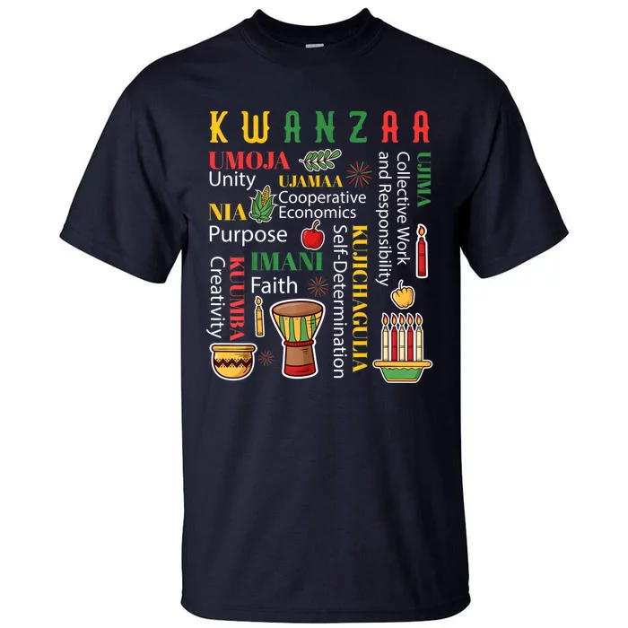 Happy Kwanzaa Drum Kinara Seven Candles Africa Celebration Tall T-Shirt