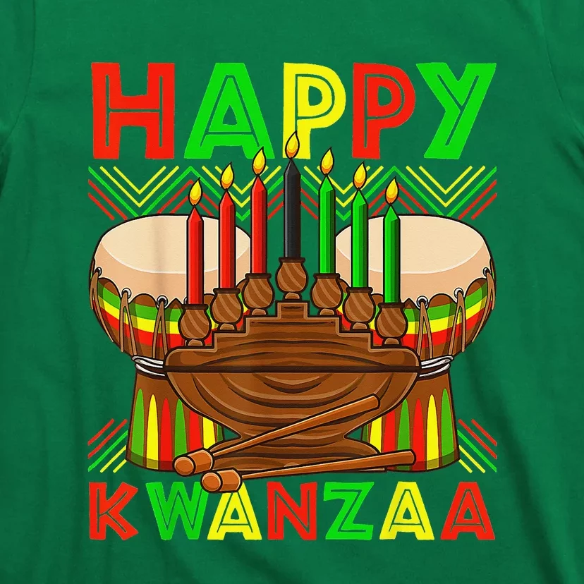 Happy Kwanzaa Drum Kinara Seven Candles Africa Celebration T-Shirt