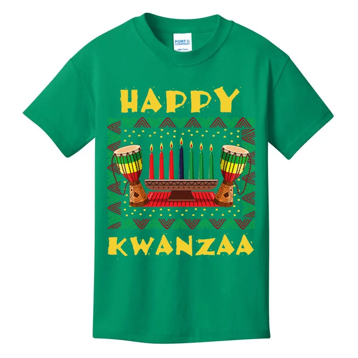 Happy Kwanzaa Drum Kinara Seven Candles Africa Celebration Kids T-Shirt