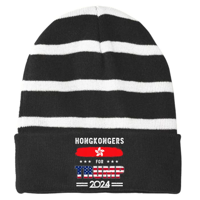 Hong Kongers For Trump 2024 Hong Kong Flag Patriotic Striped Beanie with Solid Band