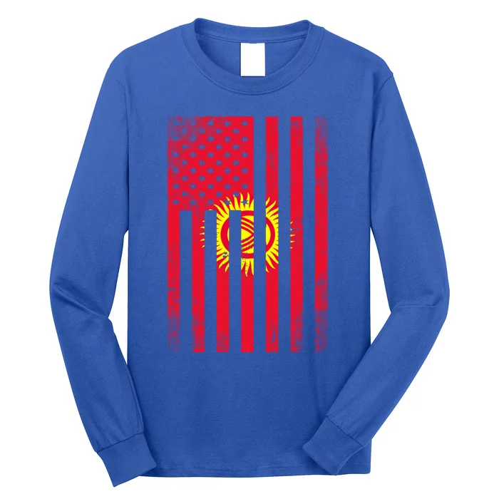 Half Kyrgyz Flag Vintage American Inside Me Usa Gift Long Sleeve Shirt