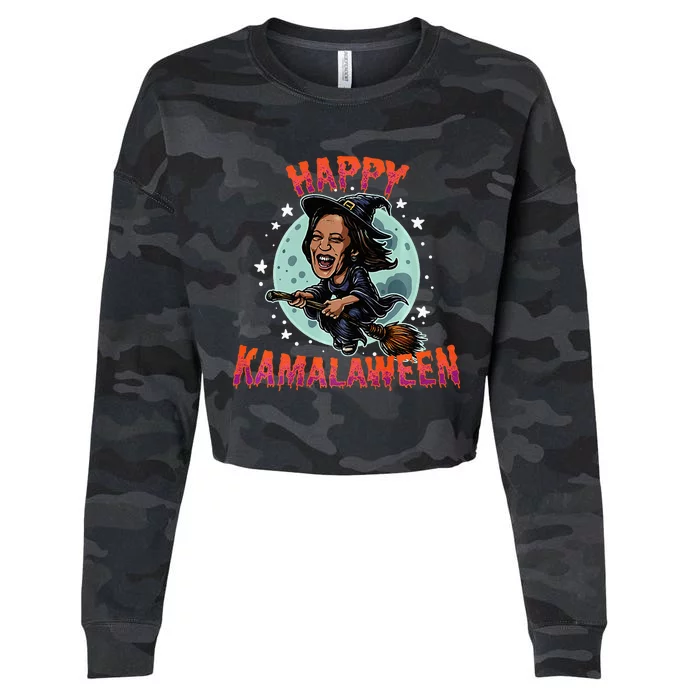 Happy Kamalaween Funny Kamala Harris 2024 Halloween Witch Cropped Pullover Crew