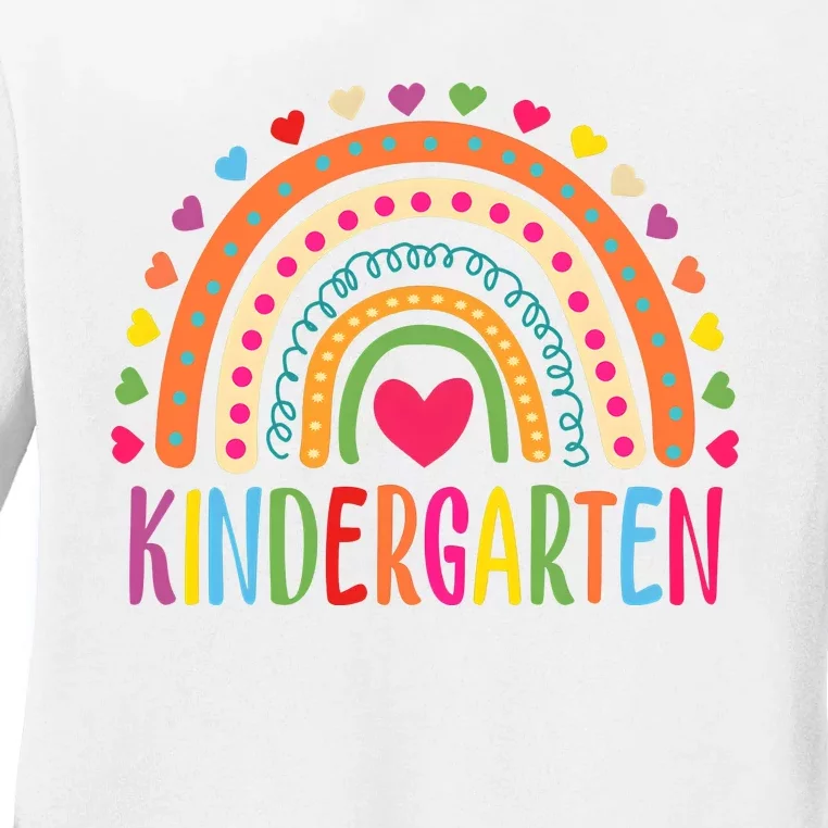 Hello Kindergarten Grade Kindergarten Teacher 1st Day Of School Back To School Ladies Long Sleeve Shirt