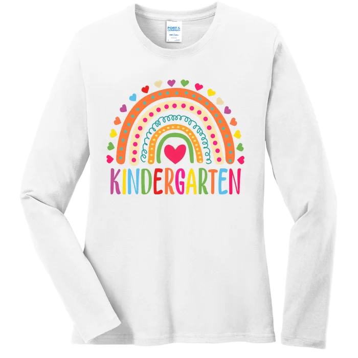 Hello Kindergarten Grade Kindergarten Teacher 1st Day Of School Back To School Ladies Long Sleeve Shirt