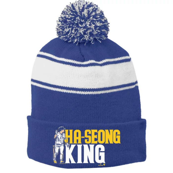 Haseong Kim Haseong King San Diego Baseball Stripe Pom Pom Beanie